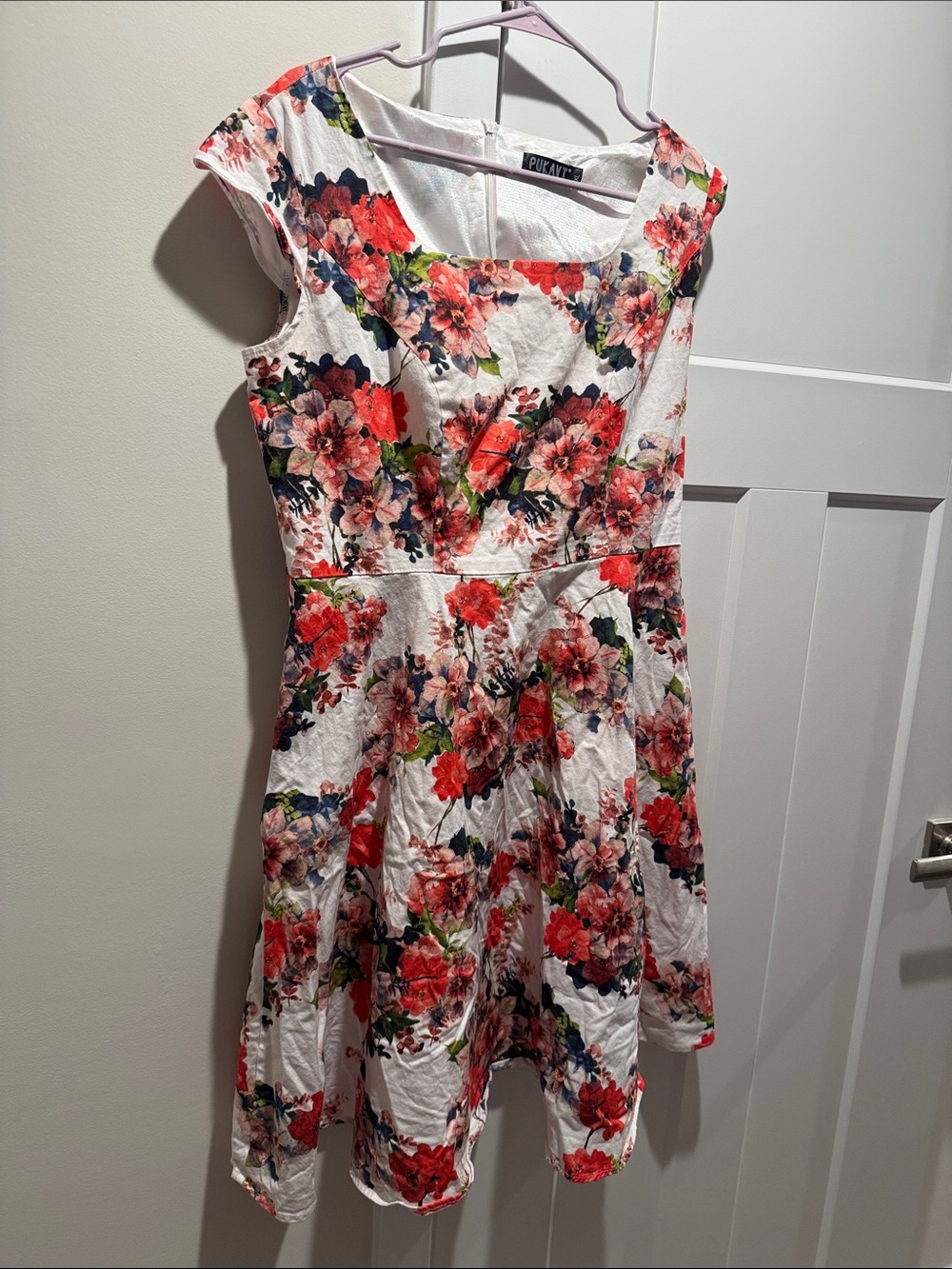 Pink and Coral Floral Fit-and-Flare Midi Dress by